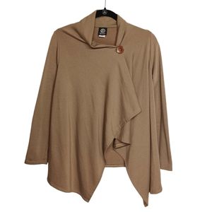 BOBAEU Light Brown Cross Over Long Sleeve Drape Cardigan Sweater Small